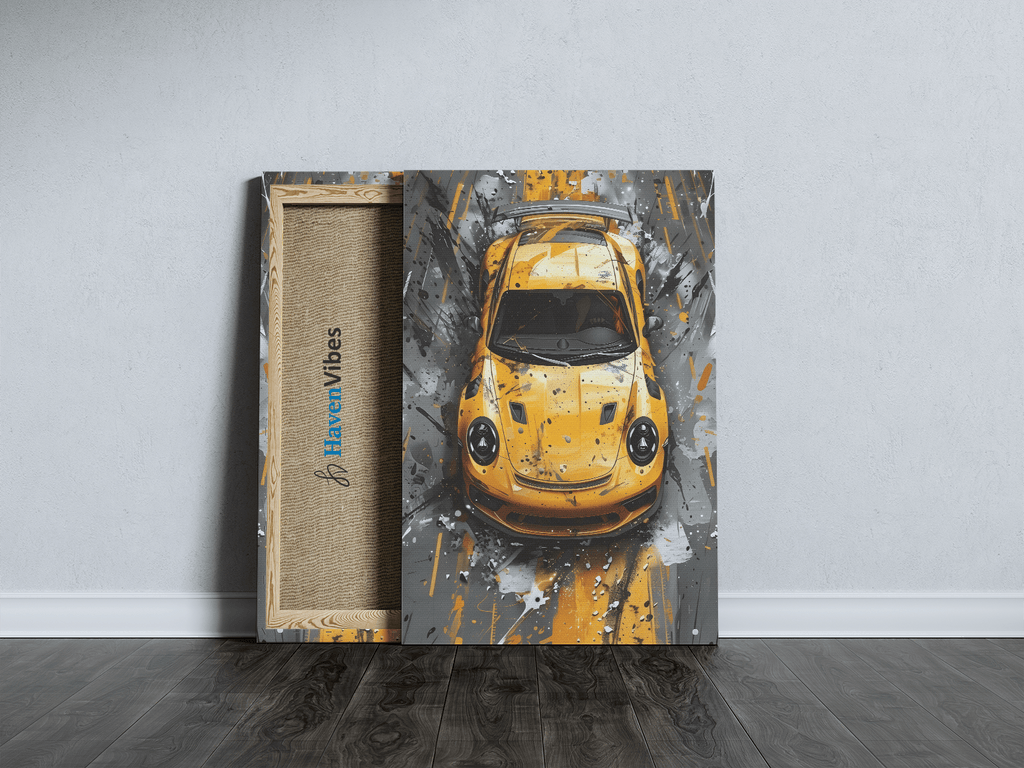 Yellow Sports Car Canvas Wall Art