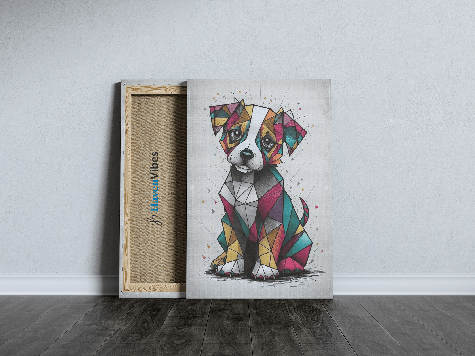 Colorful Geometric Dog Canvas Wall Art - HavenVibes