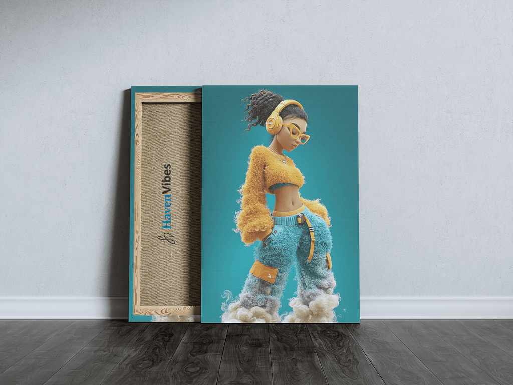 Trendy Streetwear Girl in Yellow and Blue Canvas Wall Art - HavenVibes